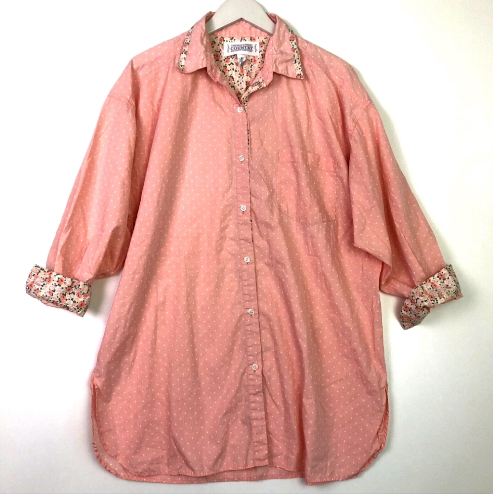 Victorias Secret Country Cotton Vintage Night Shirt Salmon Pink Polka Dots